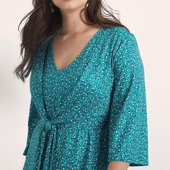 Eloquii Tie Front Teal Dot Dress Size 14 - Picture 5 of 12